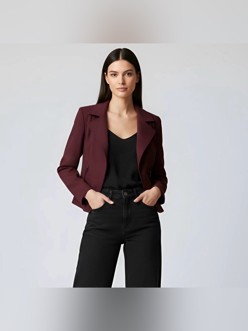 White House Black Market | Stitched Shoulder Blazer Jacket Maroon Burgundy Red 6